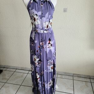 Halter Floral Maxi Dress in Lavender